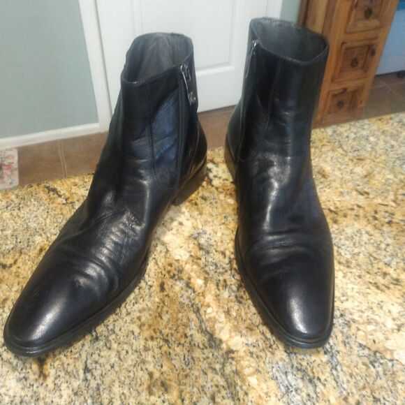 Giovanni Conti Mens black leather ankle boots decorative stitching US 10 EU 43 - Picture 2 of 14